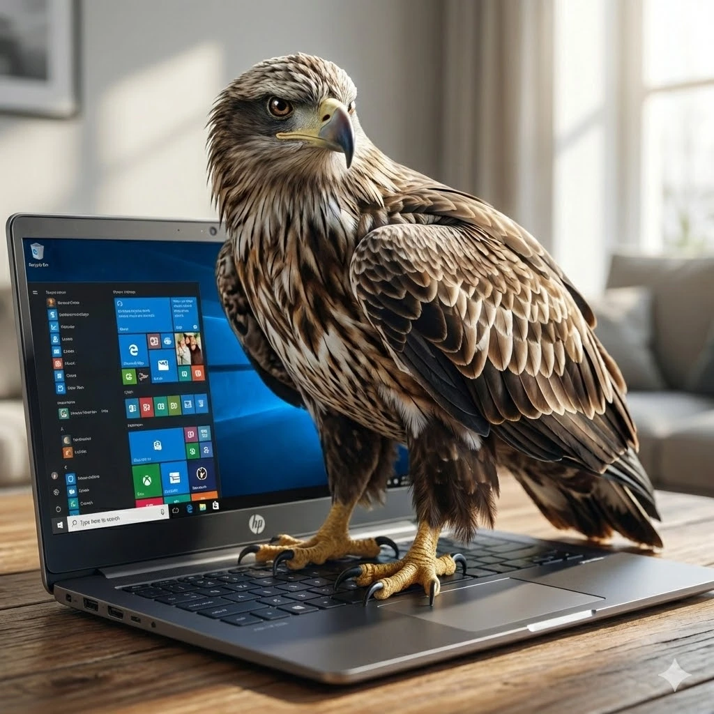 Adler auf Laptop
